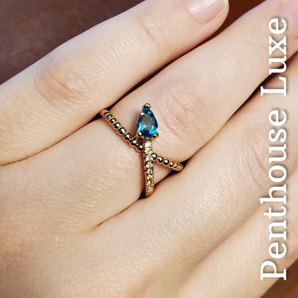 2 LEFT! 🔥CLEARANCE! Pear Cut Aquamarine Sapphire Ring - Picture 5 of 6